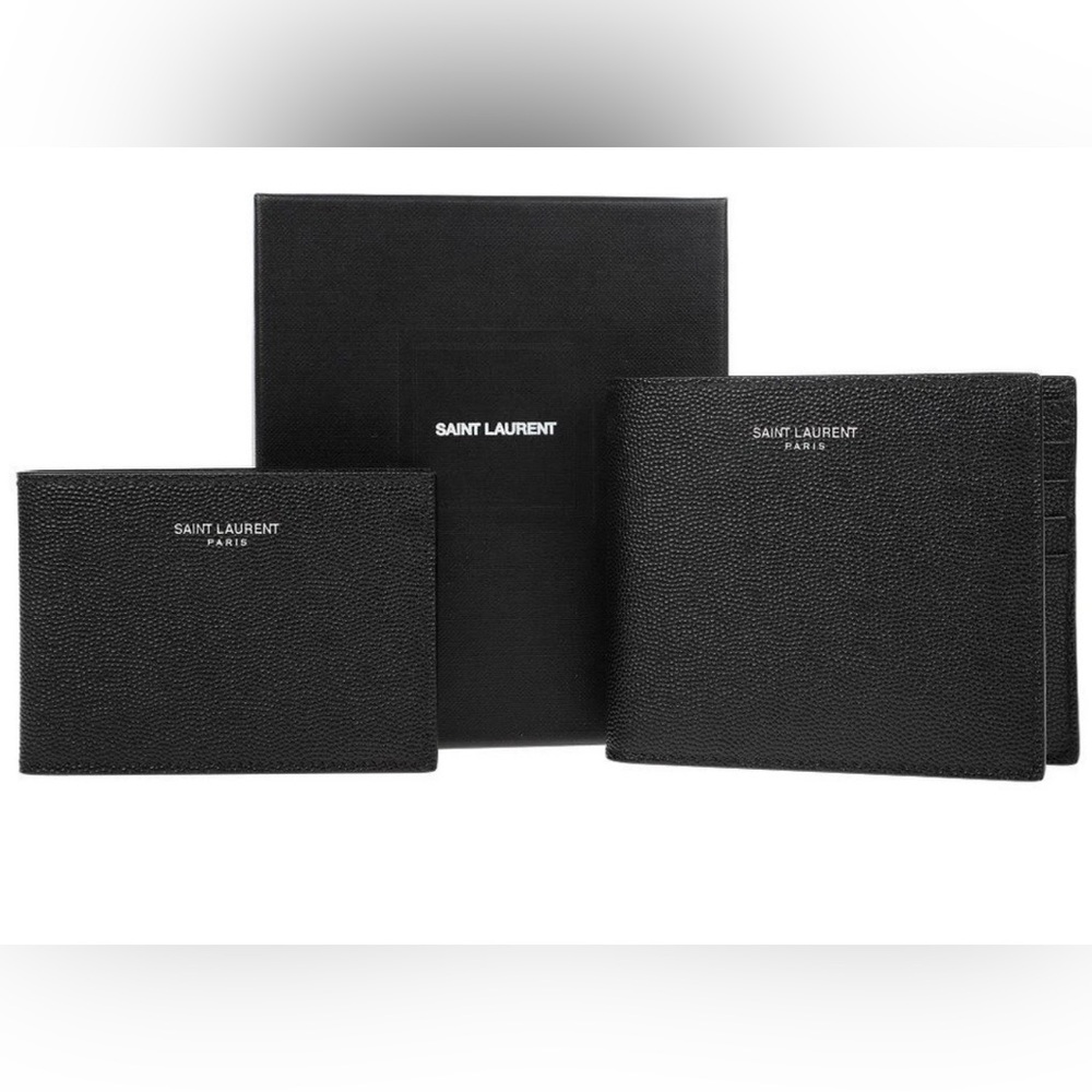 Saint Laurent Textured Black Leather Wallet 2 in one w/box